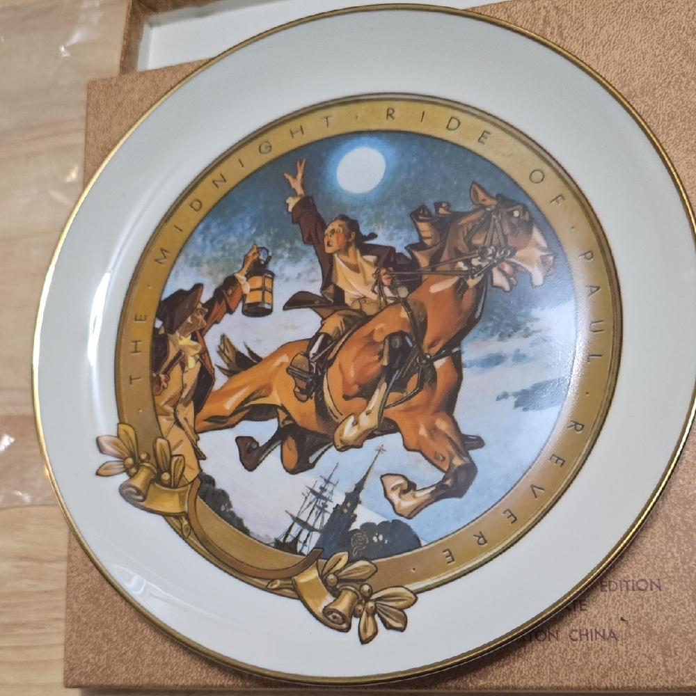 White and Gold Ceramic Plates Midnight Ride of Paul Revere